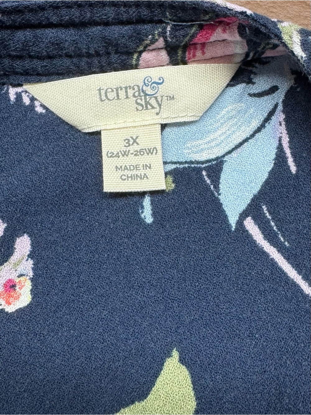 Women's Terra & Sky Navy Floral Print Long Sleeve Faux-Wrap Crossover Blouse - Picture 6 of 7